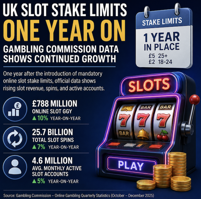 UK Slot Stake Limits One Year On: Gambling Commission Data Shows Continued Growth